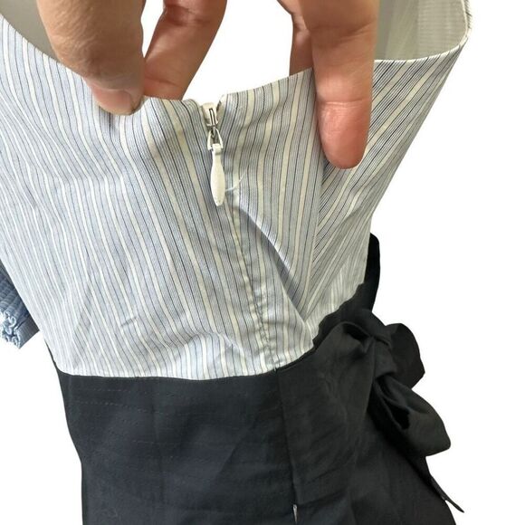 BCBG Maxazria Navy White Ruffle Pleated Sleeveless Mini Dress Tie Back sz 12 - Picture 4 of 11